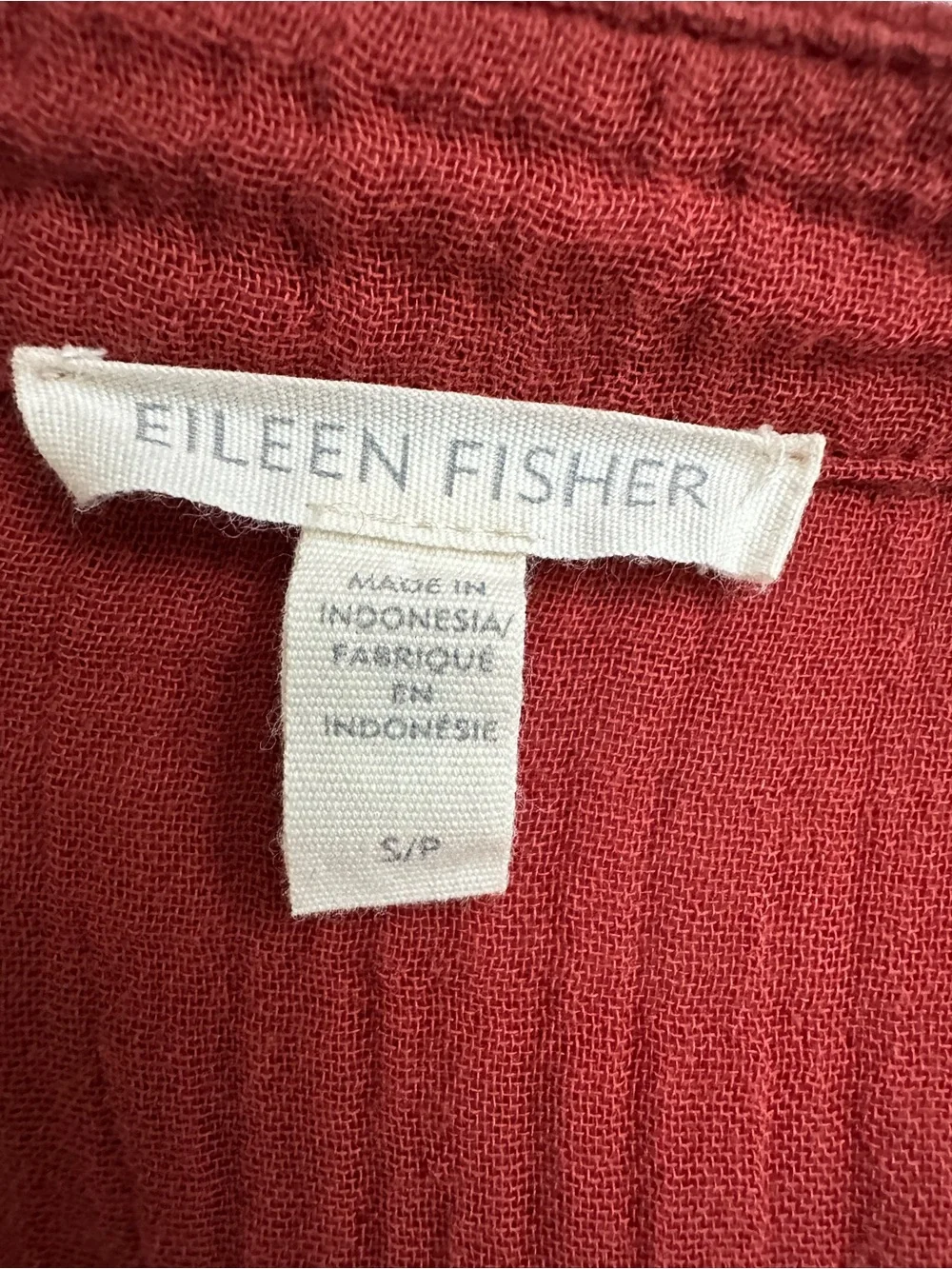 Eileen Fisher Brick Red Crinkle Button-Front Dress - Picture 8 of 11
